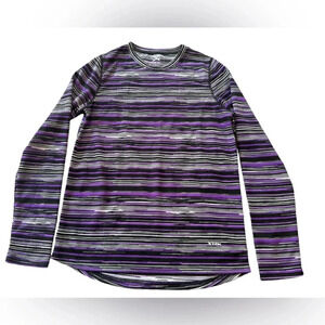 XTek Girls Long Sleeve Base Layer Top Purple Striped Performance Tee Size Medium